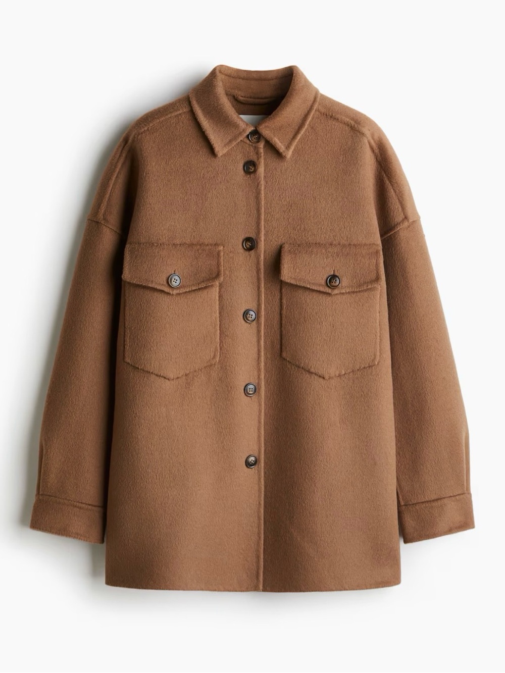 Handmade Brown Wool-Blend Button-Front Shacket